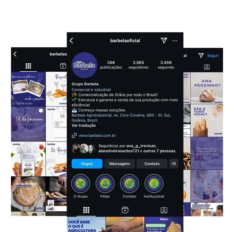Perfil do Instagram de Grupo Barbela, gerenciado pela Minduba Digital